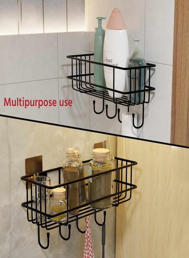 KRUDA Bathroom Rack for Shampoo Organizer with Shelf Adhesive Set of 2 Bathroom Shelf Rack with 4 Hooks Wall Storage Organizer Metal Rack for Bathroom, Black(1 Self with Hook, 1 self Without Hook) - Image 5